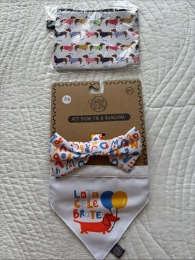 Dachshund Dog Bow Tie and Bandana Zipper Pouch Gift Set NWT Balloons Birthday